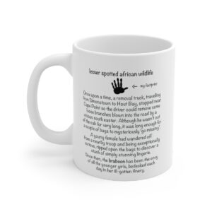 The Braboon Mug 8 The Braboon Lesser Spotted African Wildlife mug back. 11oz (330ml) featuring a chacma baboon's life story an spoor