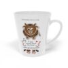 Beef My Lover Love Song Latte Mug 15 White ceramic 12oz Beef my Lover Love Song latte mug right view, a love song mug featuring a cartoon cow, an angel and a fiend, text reads "if you wanna beef my lover, u gotta get with my fiends"