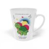 12oz White ceramic Turtle Eclipse Love Song Latte Mug right view featuring a cartoon turtle, partially blocking the moon, text reads "a turtle eclipse of the heart"