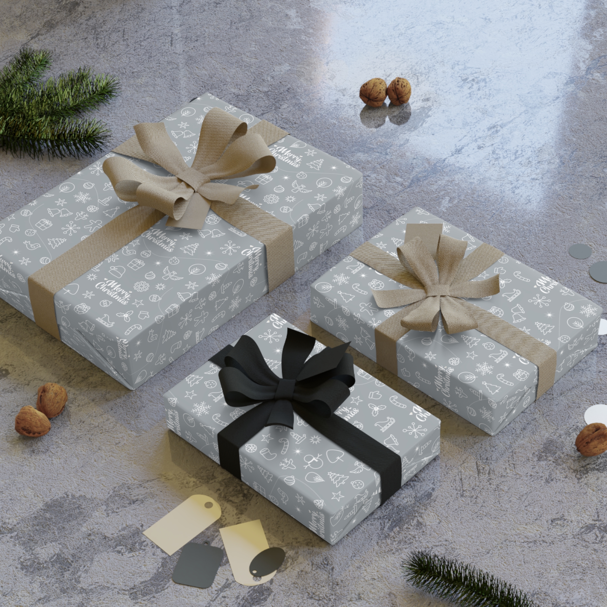 White on Silver Satin Merry Christmas Gift Wrap 9 White on Silver Satin Merry Christmas Gift Wrap - Image 9