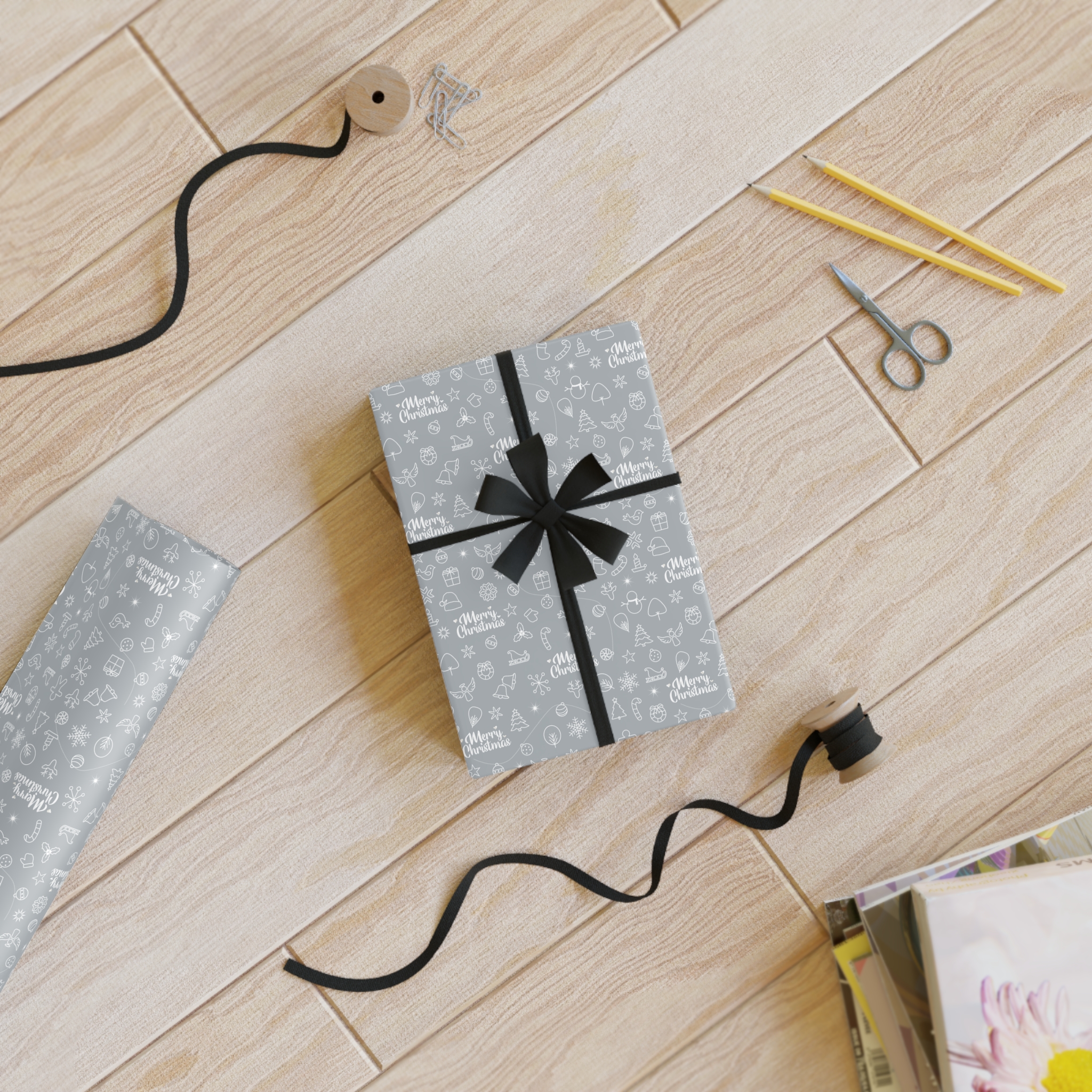White on Silver Satin Merry Christmas Gift Wrap 5 White on Silver Satin Merry Christmas Gift Wrap - Image 5