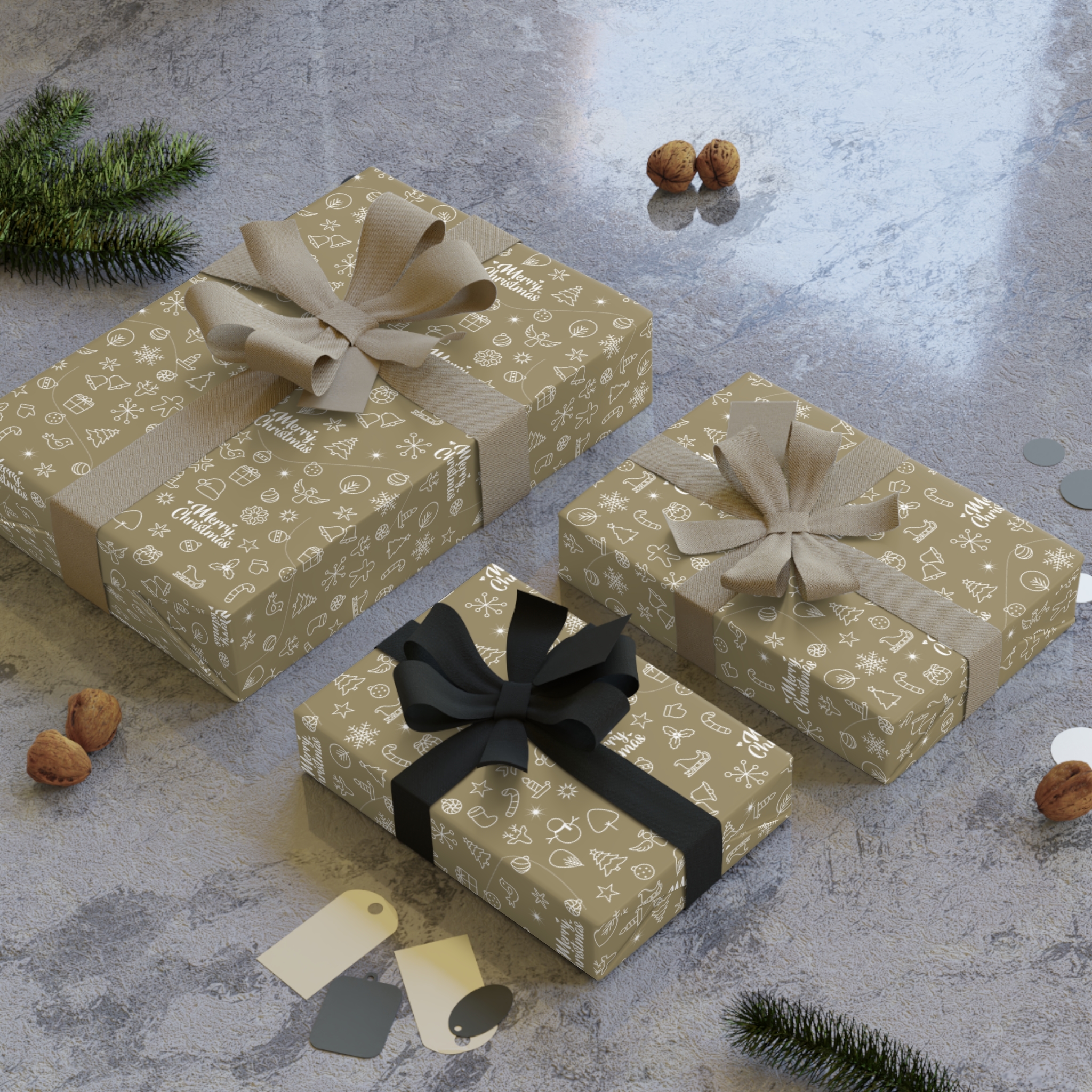 White on Gold Satin Merry Christmas Gift Wrap Rolls 9 White on Gold Satin Merry Christmas Gift Wrap Rolls - Image 9