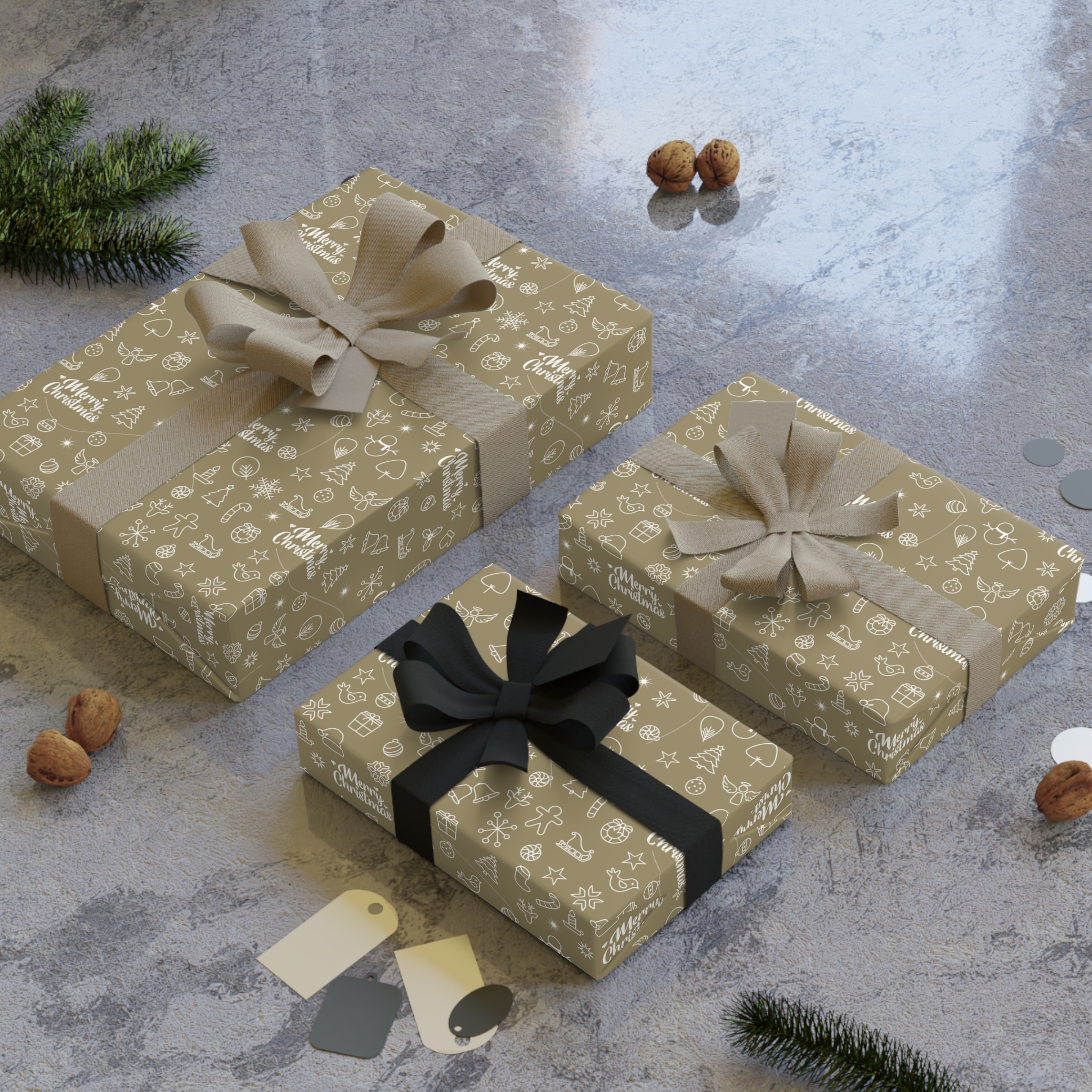 White on Gold Satin Merry Christmas Gift Wrap Rolls 4 White on Gold Satin Merry Christmas Gift Wrap Rolls - Image 4