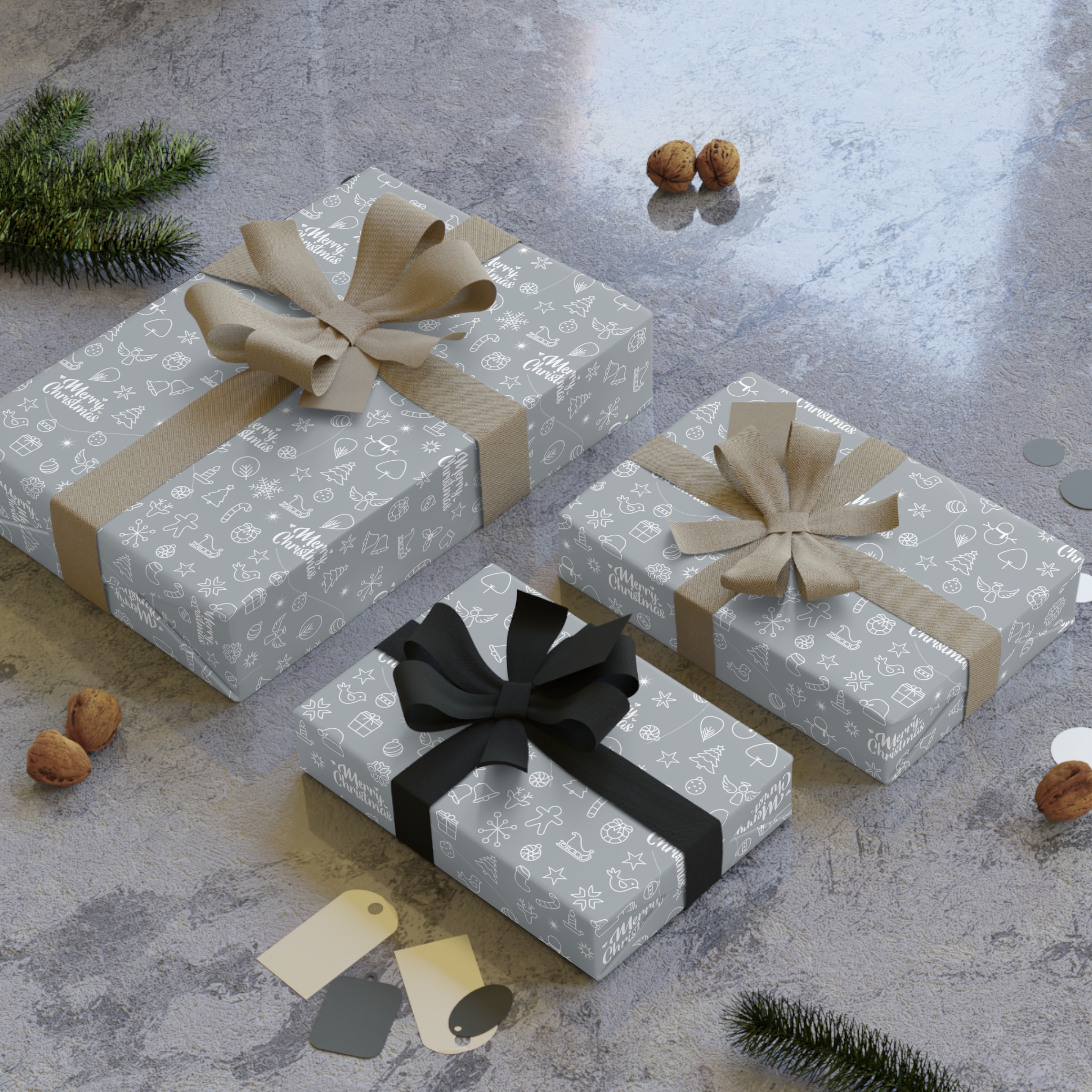White on Silver Satin Merry Christmas Gift Wrap 4 White on Silver Satin Merry Christmas Gift Wrap - Image 4